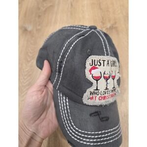 Just A Girl Who Loves Wine At Christmas - KBETHOS Vintage Distressed Baseball...